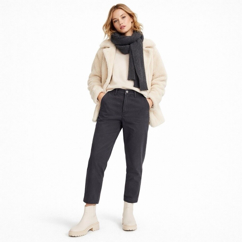 EVERLANE chino pants high rise straight leg crop short black cotton 8 8P